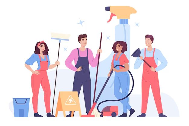 Illustratie van het schoonmaakteam van MNM Schoonmaakdiensten